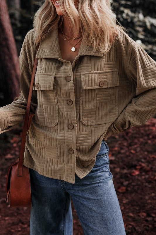 Textured Button-Up Chest Pocket Shacket