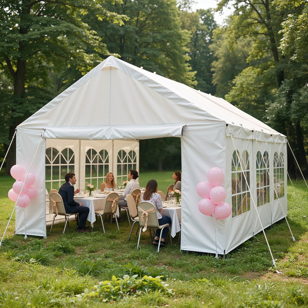 10×20 FT Carport Canopy & Party Tent | Heavy-Duty Gazebo with 4 Removable Sidewalls, UV & Water-Resistant PE Cover — White