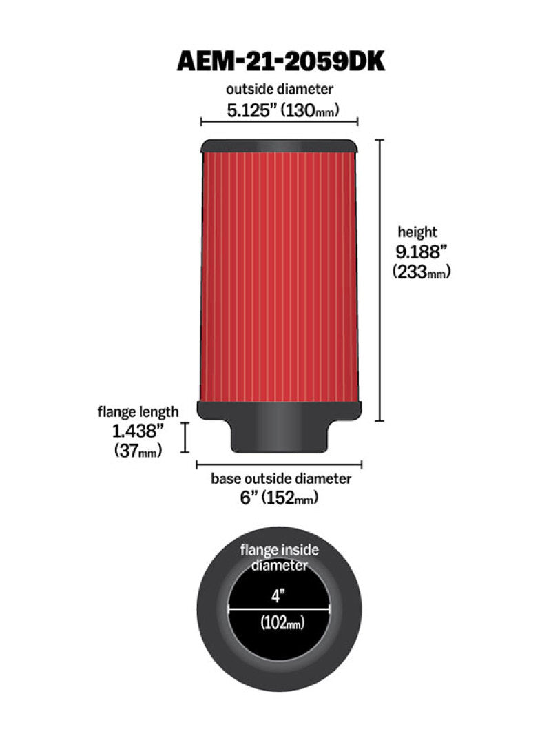 AEM Induction AEM 4 inch x 9 inch Dryflow Element Filter Replacement 21-2059DK
