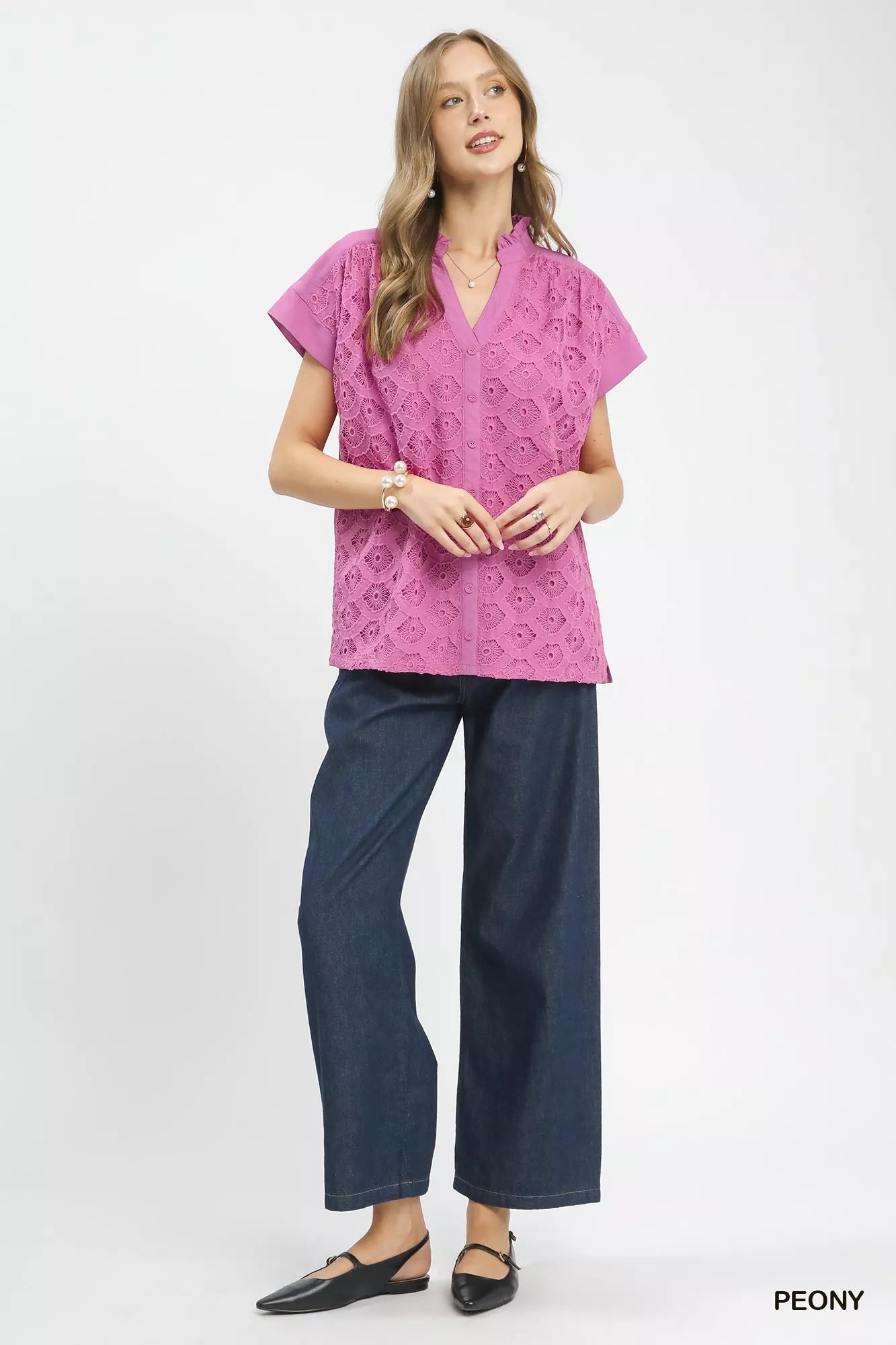 Umgee Lace Button-Front Top