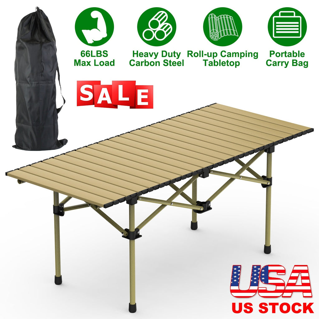 Folding Camping Table Portable Lightweight Carbon Steel Roll-up Picnic BBQ Desk with Carry Bag Heavy Duty for Outdoor Beach Backyard Party Patio Campi