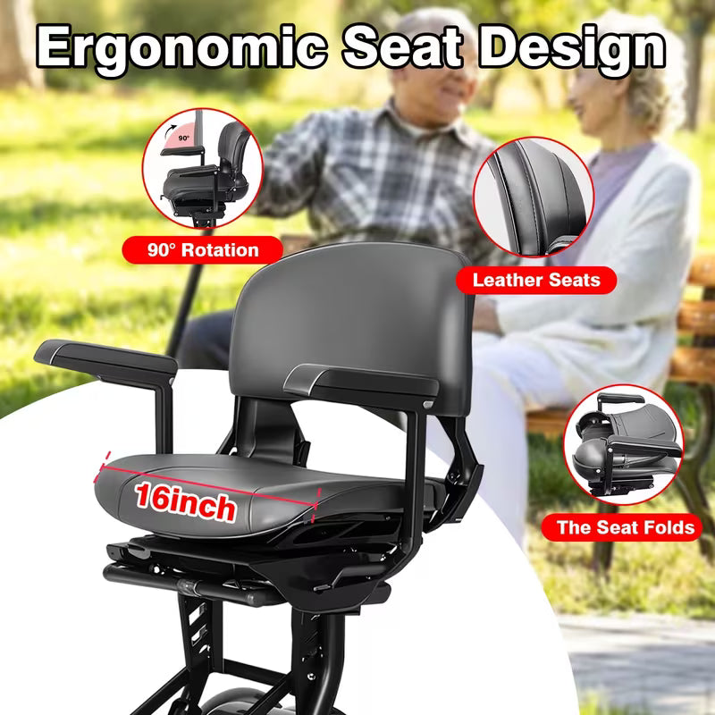 Folding Four-wheel Mobile Scooter For The Elderly And Adults, Portable Electric Scooter With Basket, 3-speed Mode, 500W Dual Motors, 30 Mile Range, 15MPH, Lightweight And Compact Electric Foldable