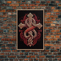 Cool Cross Art | Wall Art | Gothic Cross | Framed Canvas Print | Framed Art | Red and White Cross & Snake