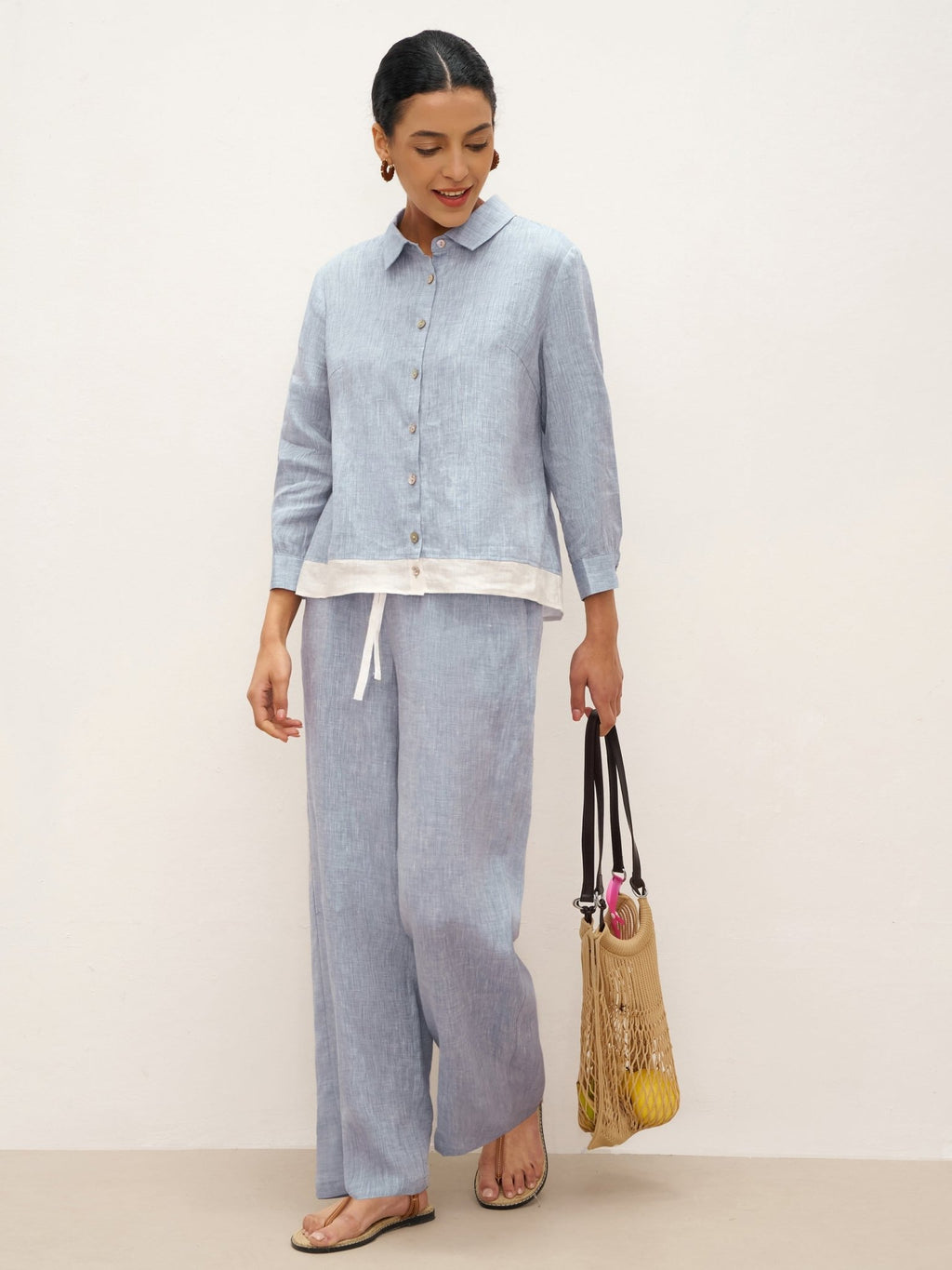 100% Linen Buttoned Closure Color - Blocked Shirt JANICE - PhishStones Products