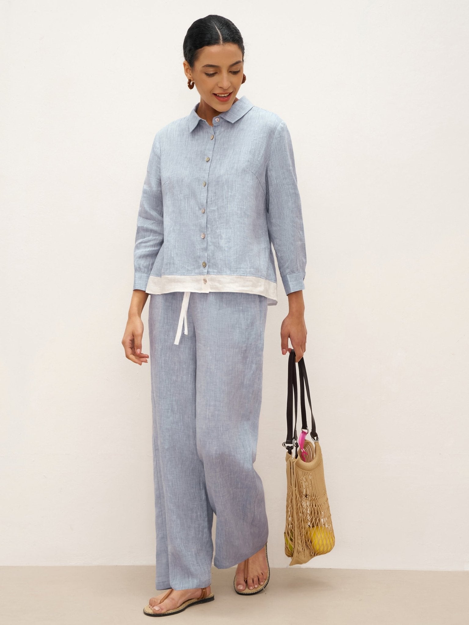 100% Linen Buttoned Closure Color - Blocked Shirt JANICE - PhishStones Products