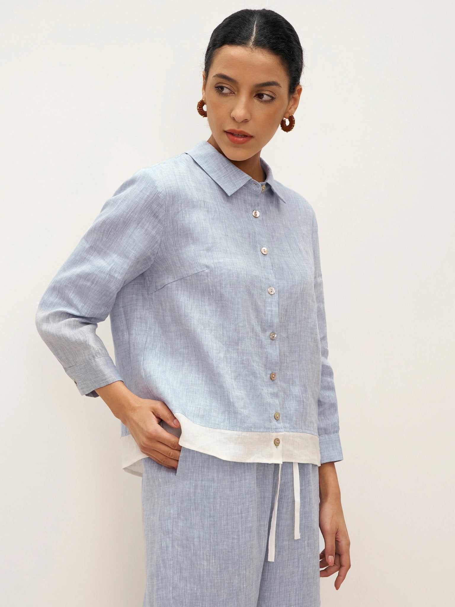 100% Linen Buttoned Closure Color - Blocked Shirt JANICE - PhishStones Products