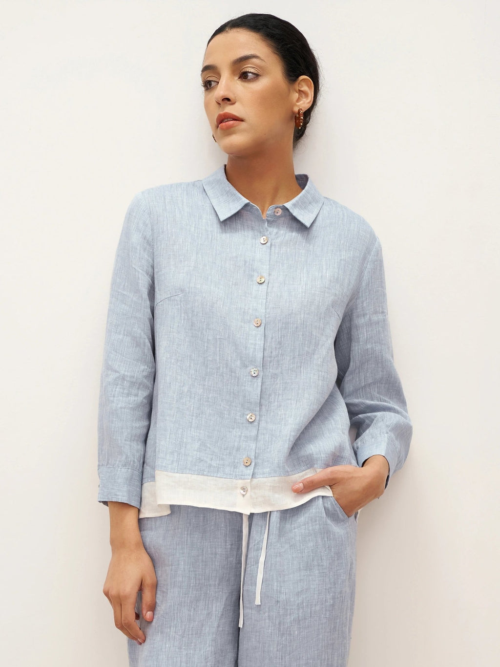 100% Linen Buttoned Closure Color - Blocked Shirt JANICE - PhishStones Products