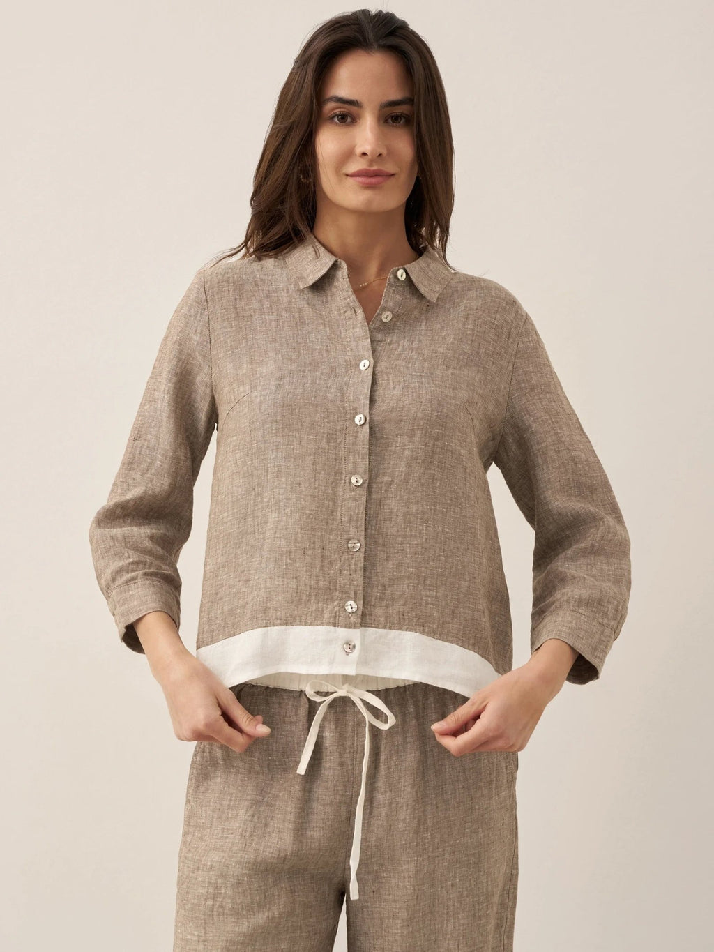 100% Linen Buttoned Closure Color - Blocked Shirt JANICE - PhishStones Products