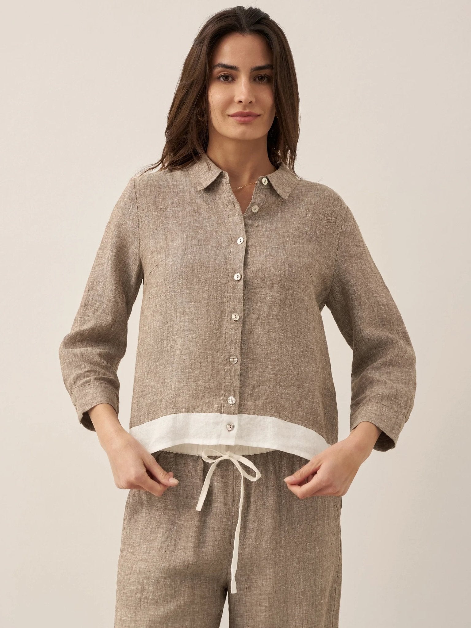 100% Linen Buttoned Closure Color - Blocked Shirt JANICE - PhishStones Products