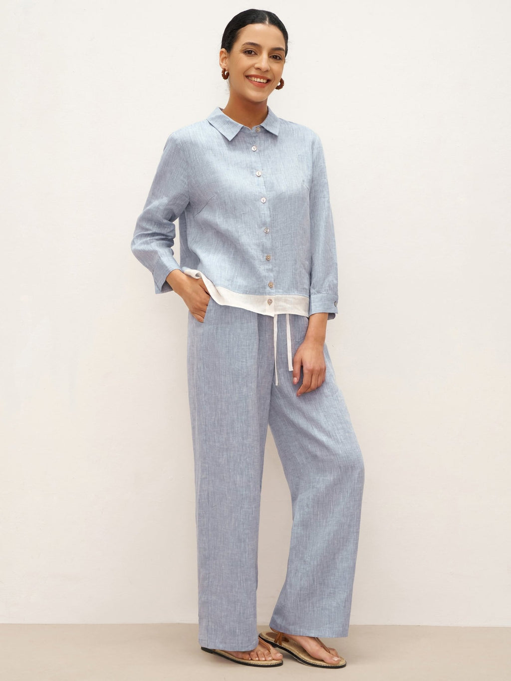 100% Linen Buttoned Closure Color - Blocked Shirt JANICE - PhishStones Products