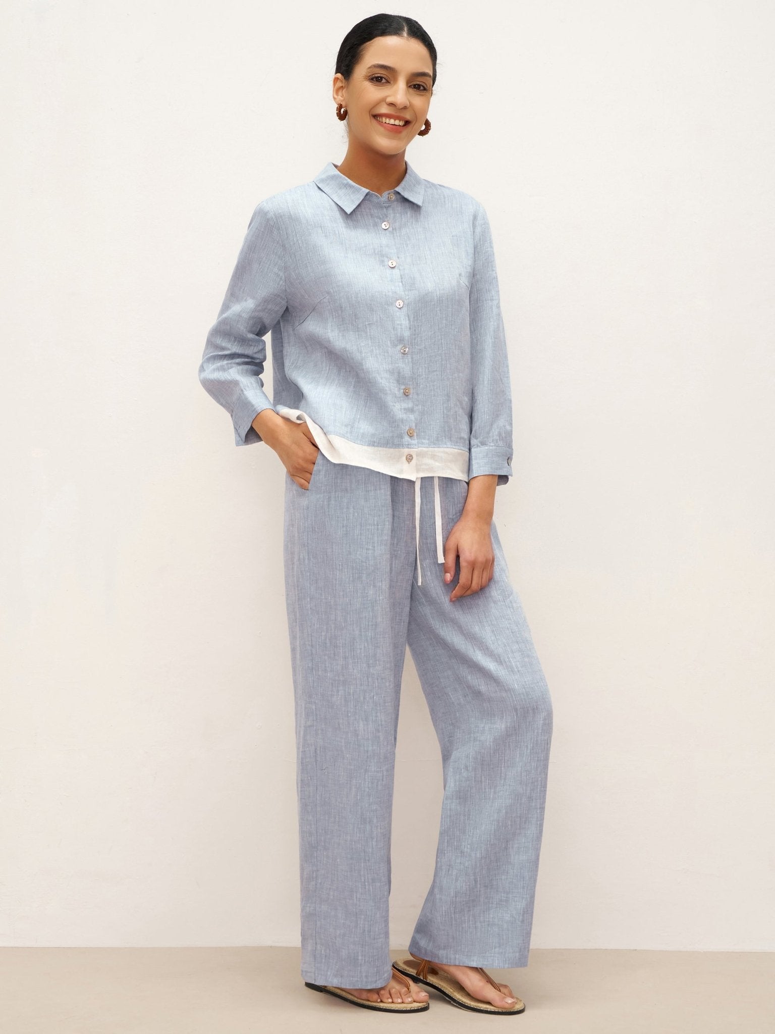 100% Linen Buttoned Closure Color - Blocked Shirt JANICE - PhishStones Products