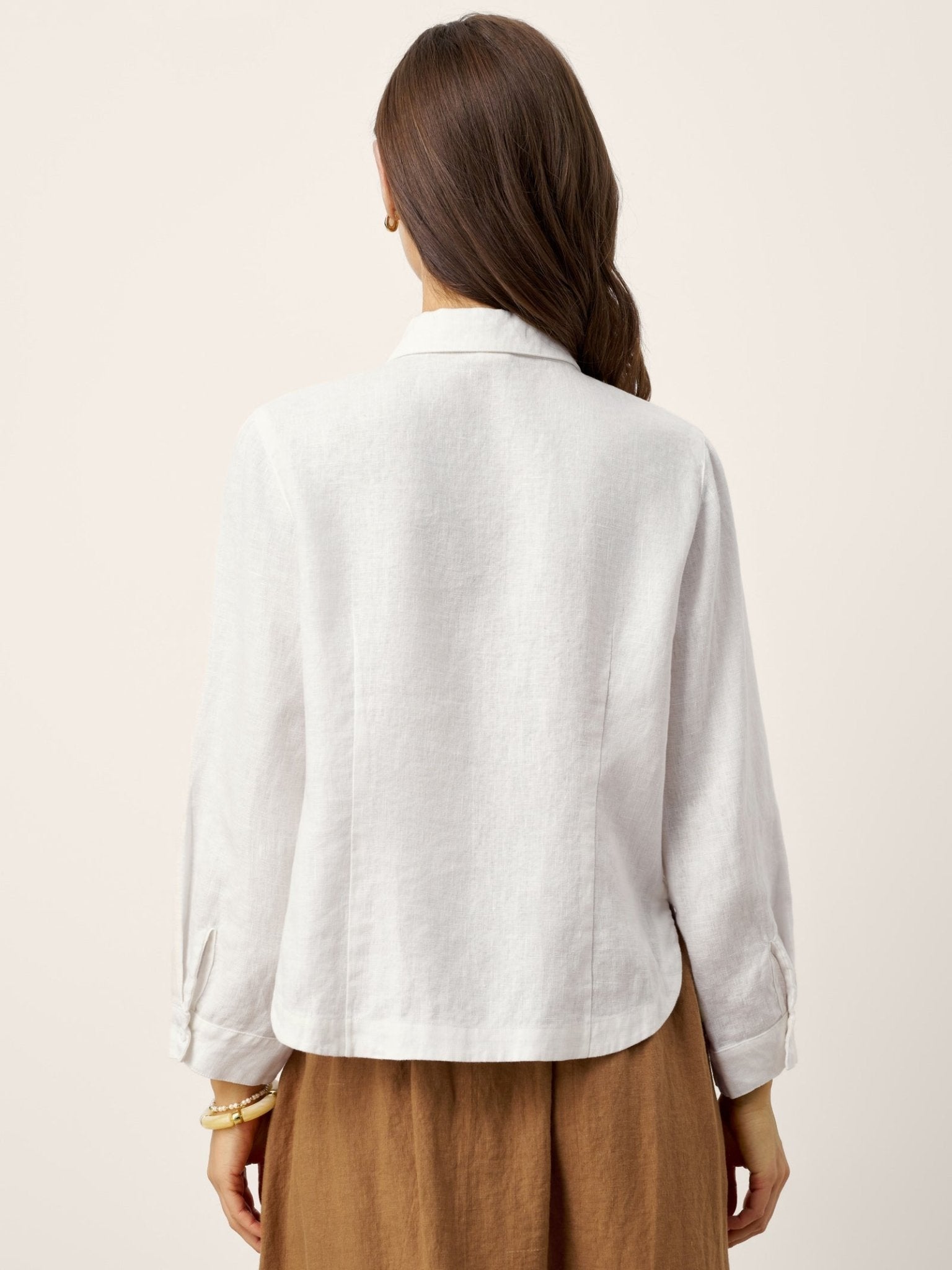 100% Linen Small Collar Curved Hem Tailored Shirt AVELINE - PhishStones Products