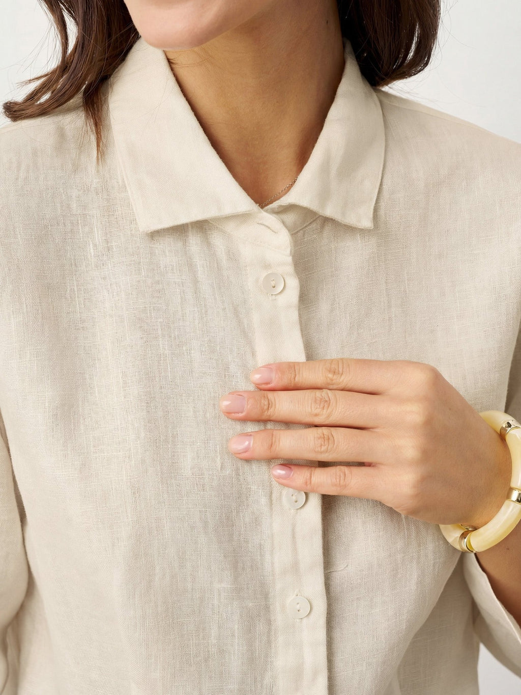 100% Linen Small Collar Curved Hem Tailored Shirt AVELINE - PhishStones Products