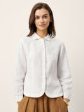 100% Linen Small Collar Curved Hem Tailored Shirt AVELINE - PhishStones Products