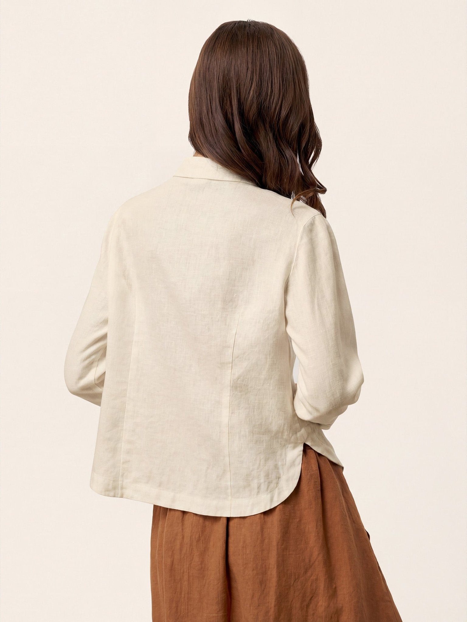 100% Linen Small Collar Curved Hem Tailored Shirt AVELINE - PhishStones Products