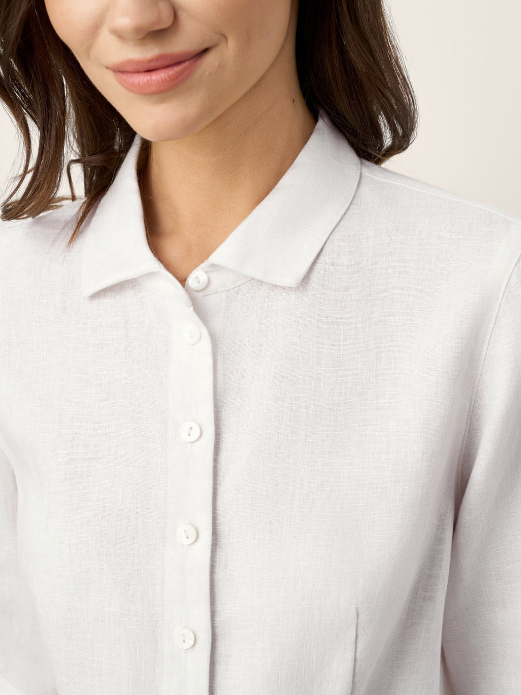 100% Linen Small Collar Curved Hem Tailored Shirt AVELINE - PhishStones Products