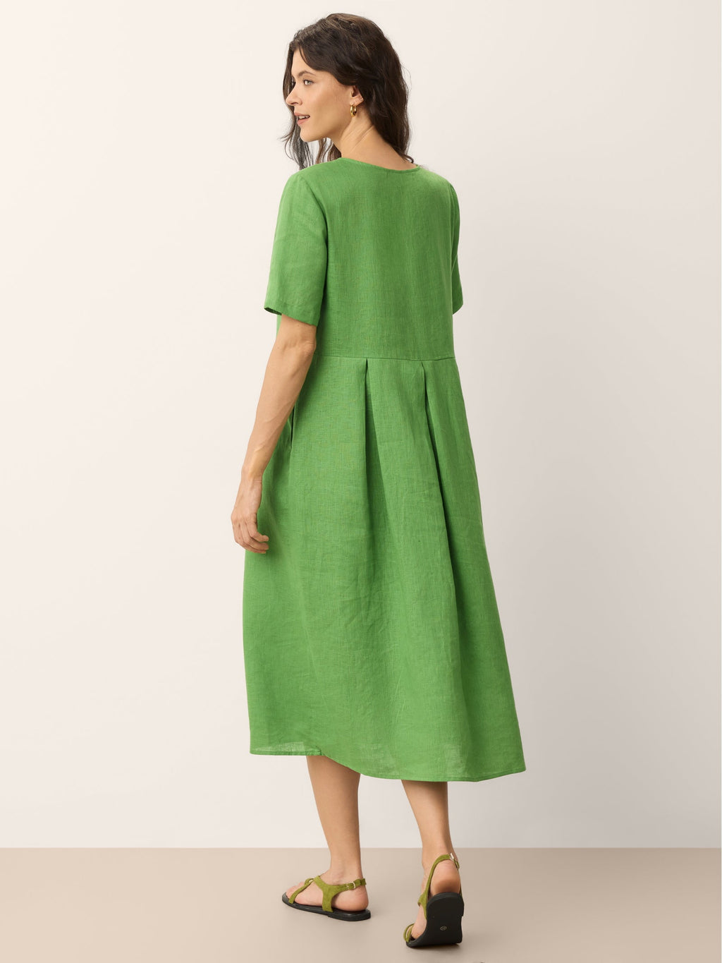100% Linen Split Neck Button Detail Midi Dress SERAPHINE - PhishStones Products