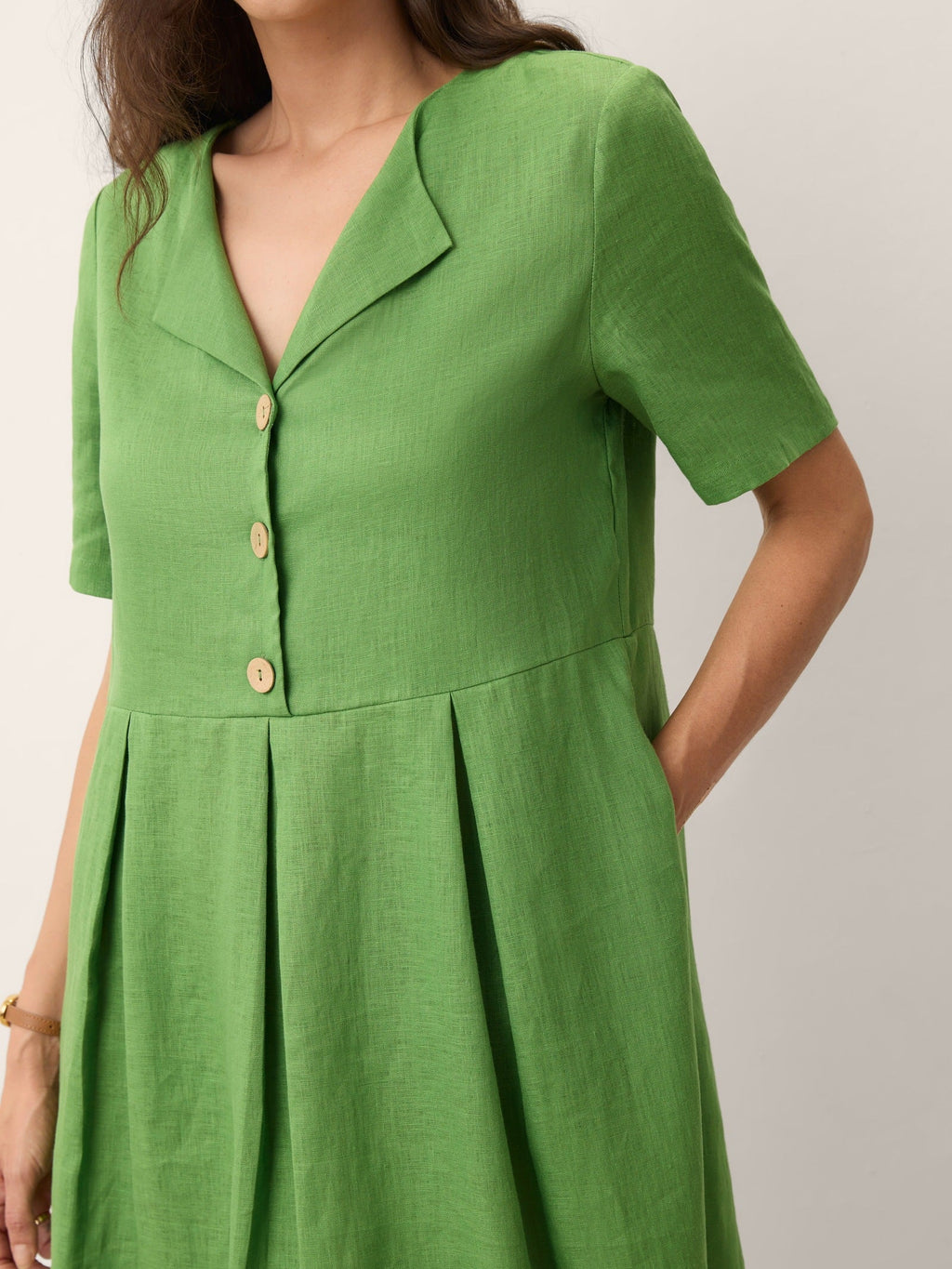 100% Linen Split Neck Button Detail Midi Dress SERAPHINE - PhishStones Products