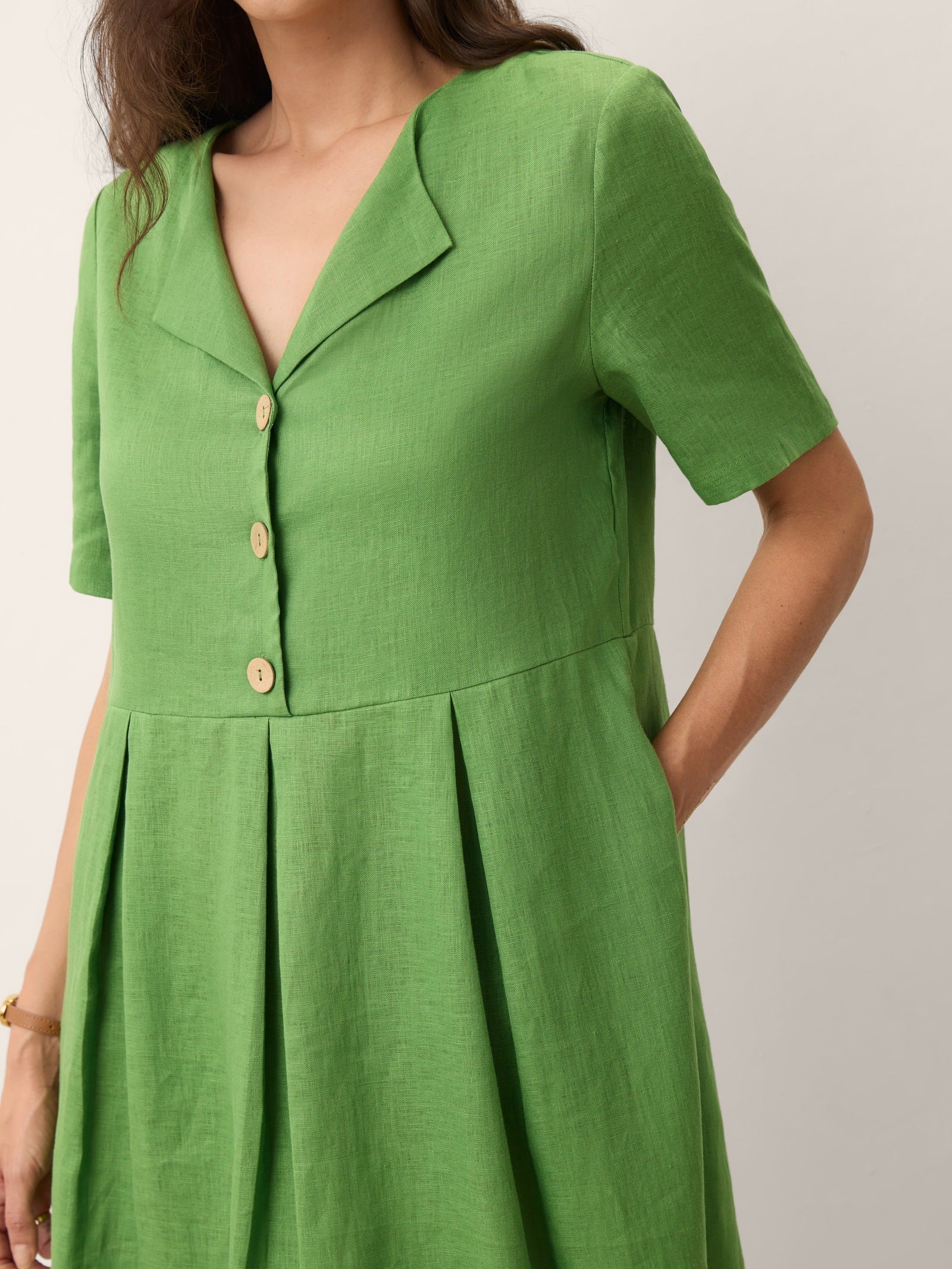 100% Linen Split Neck Button Detail Midi Dress SERAPHINE - PhishStones Products