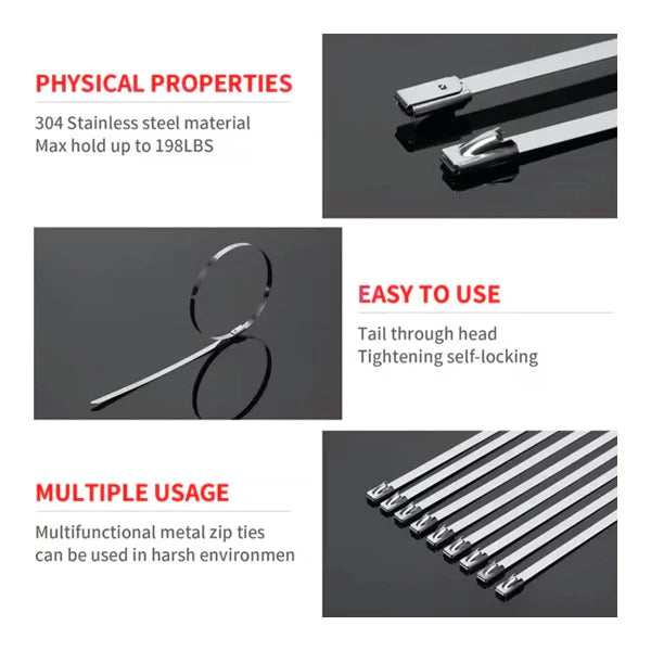 100 Pcs Heavy Duty 304 Stainless Steel Zip - PhishStones Products