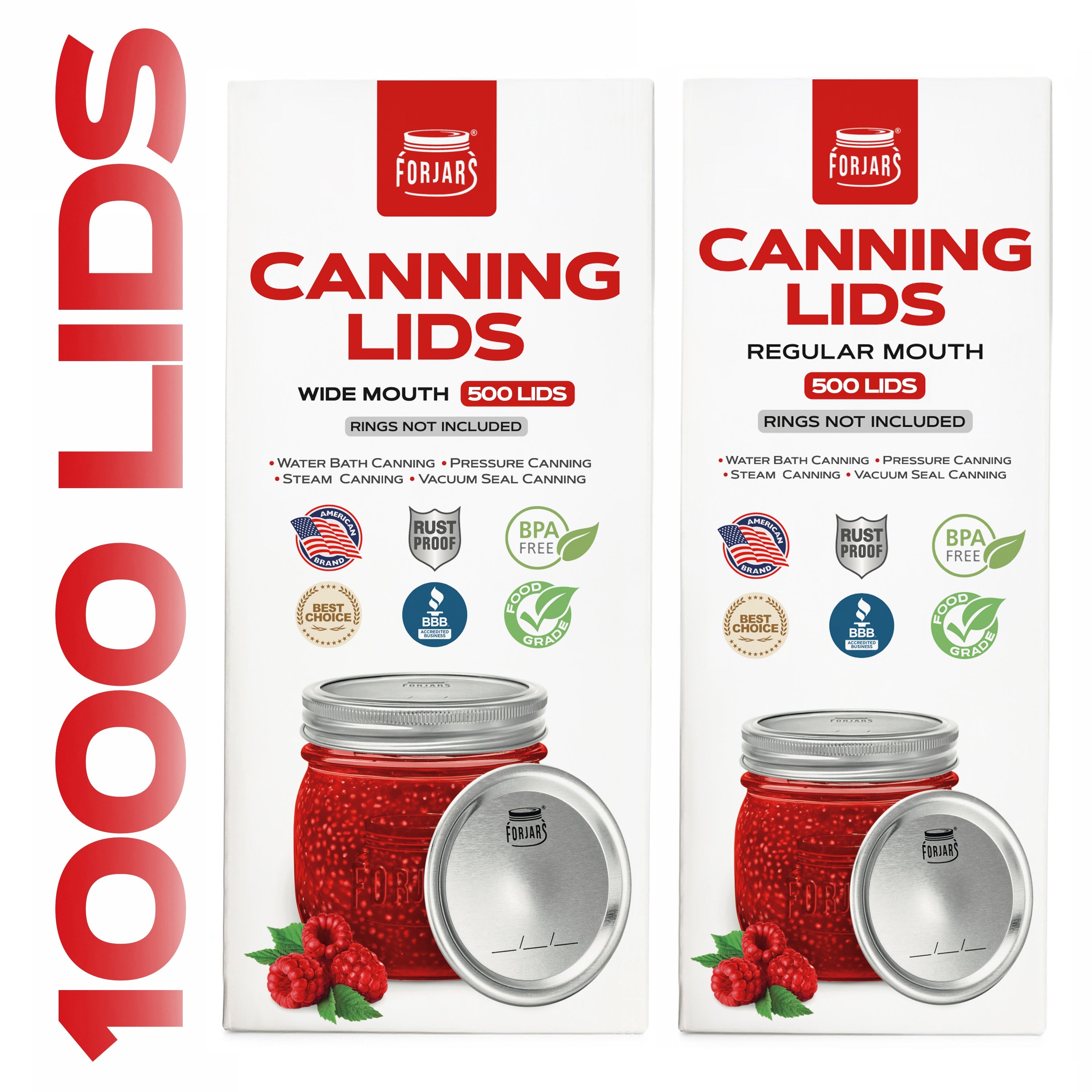 1000 Count : 500 Regular Mouth + 500 Wide Mouth Canning Lids - PhishStones Products