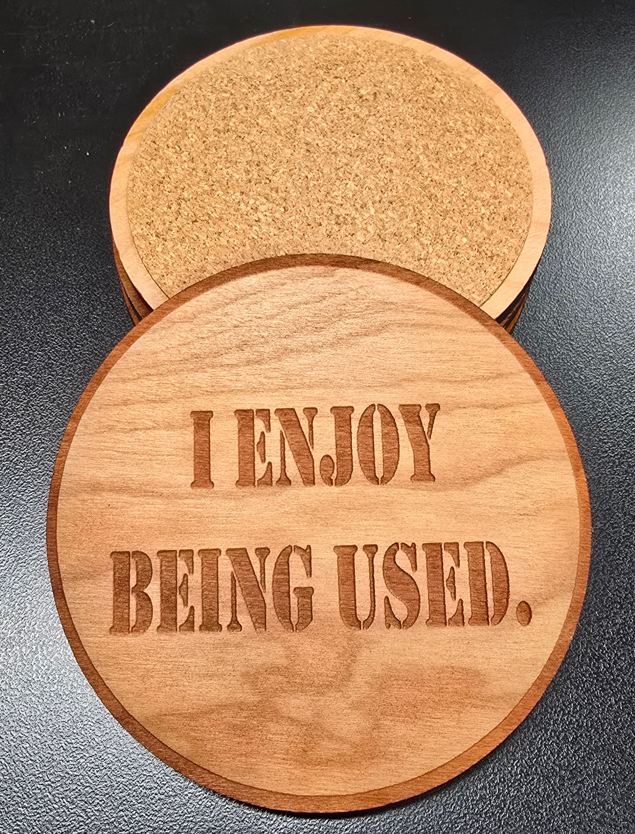 I Enjoy Being Used Patriotic Wood Coaster Set – Handcrafted by U.S. Veterans