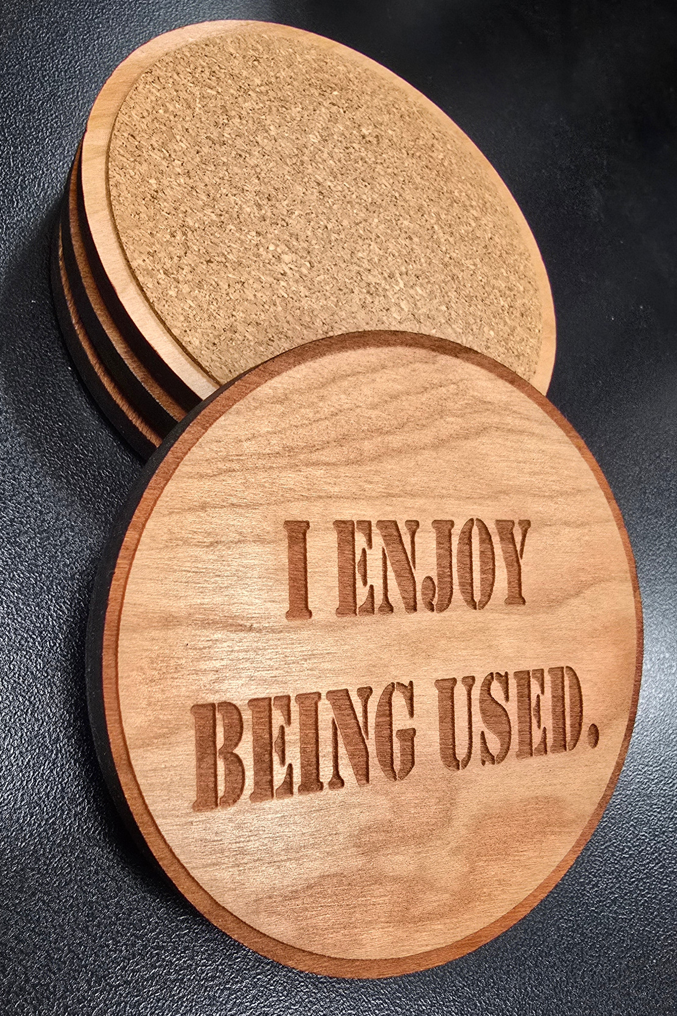 I Enjoy Being Used Patriotic Wood Coaster Set – Handcrafted by U.S. Veterans