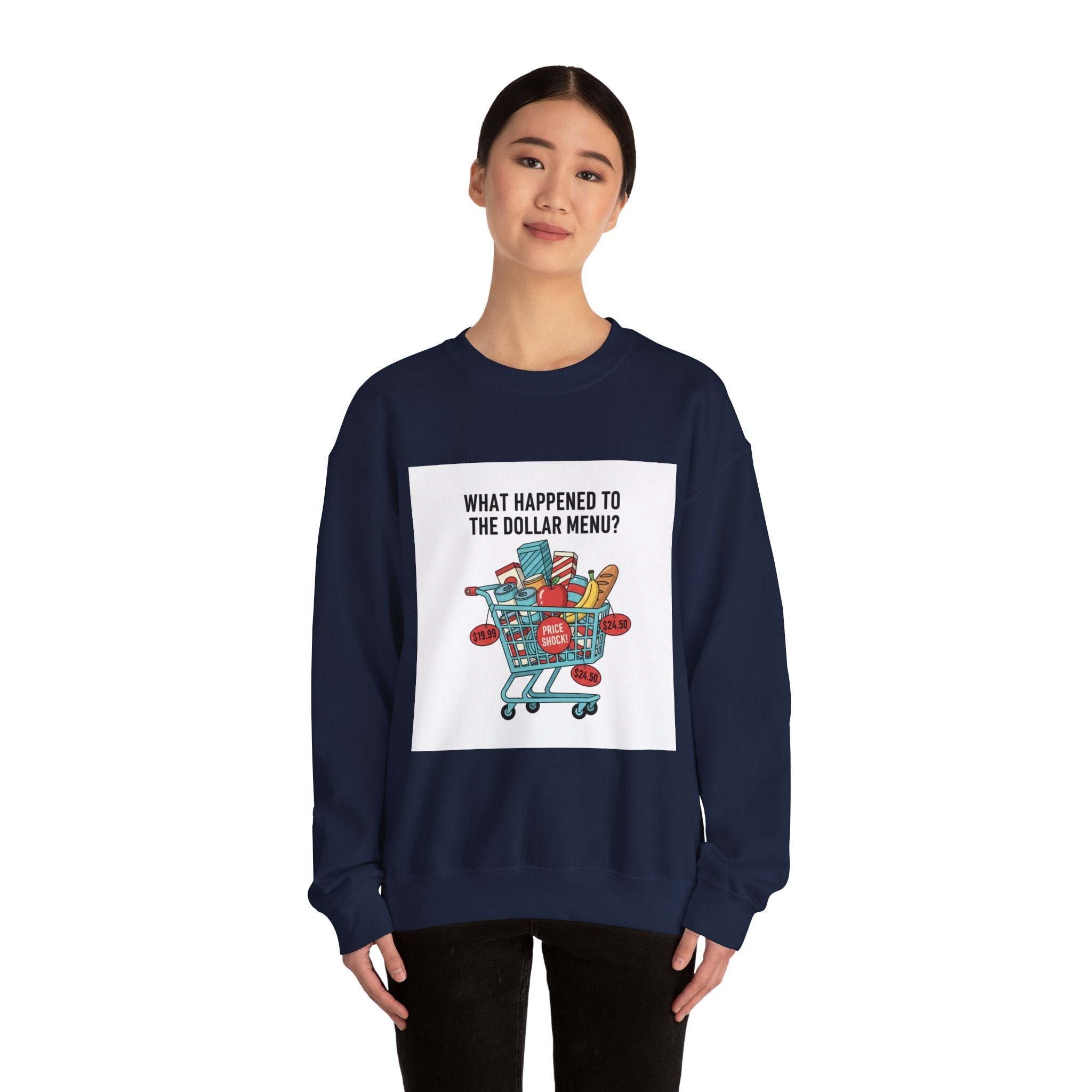 What Happened to the Dollar Menu? Sweatshirt | Grocery Prices Meme, Budget Humor
