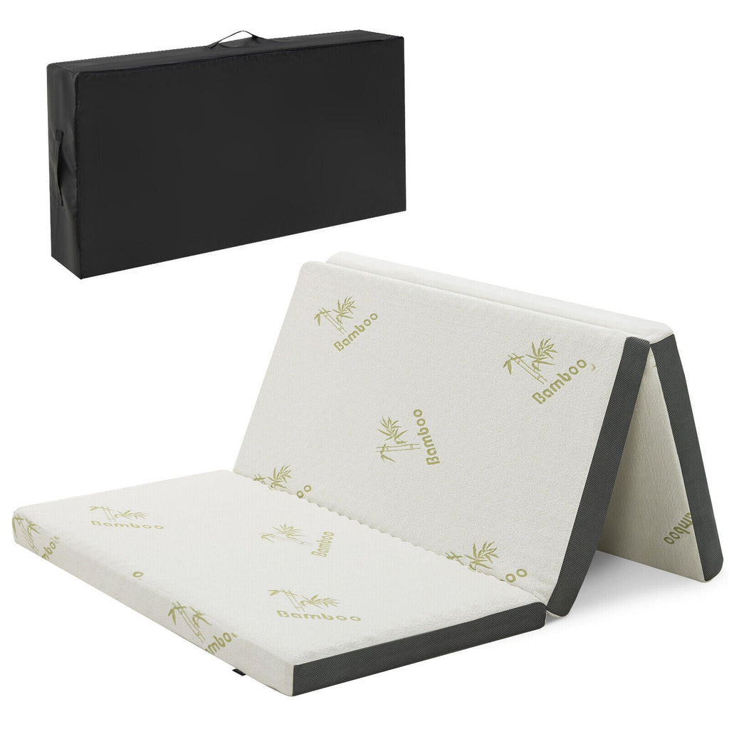 Portable Tri-fold Memory Foam Floor Mattress Topper Portable with Carrying Bag