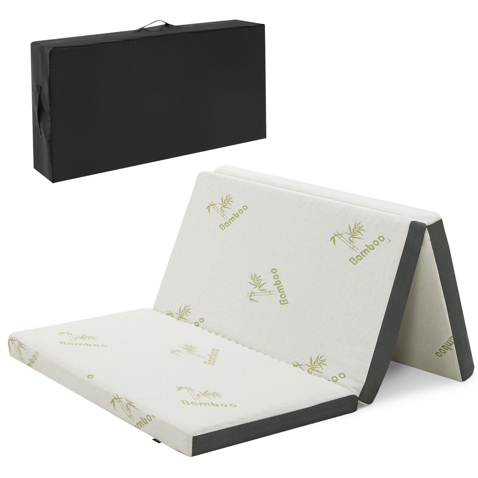 Portable Tri-fold Memory Foam Floor Mattress Topper Portable with Carrying Bag