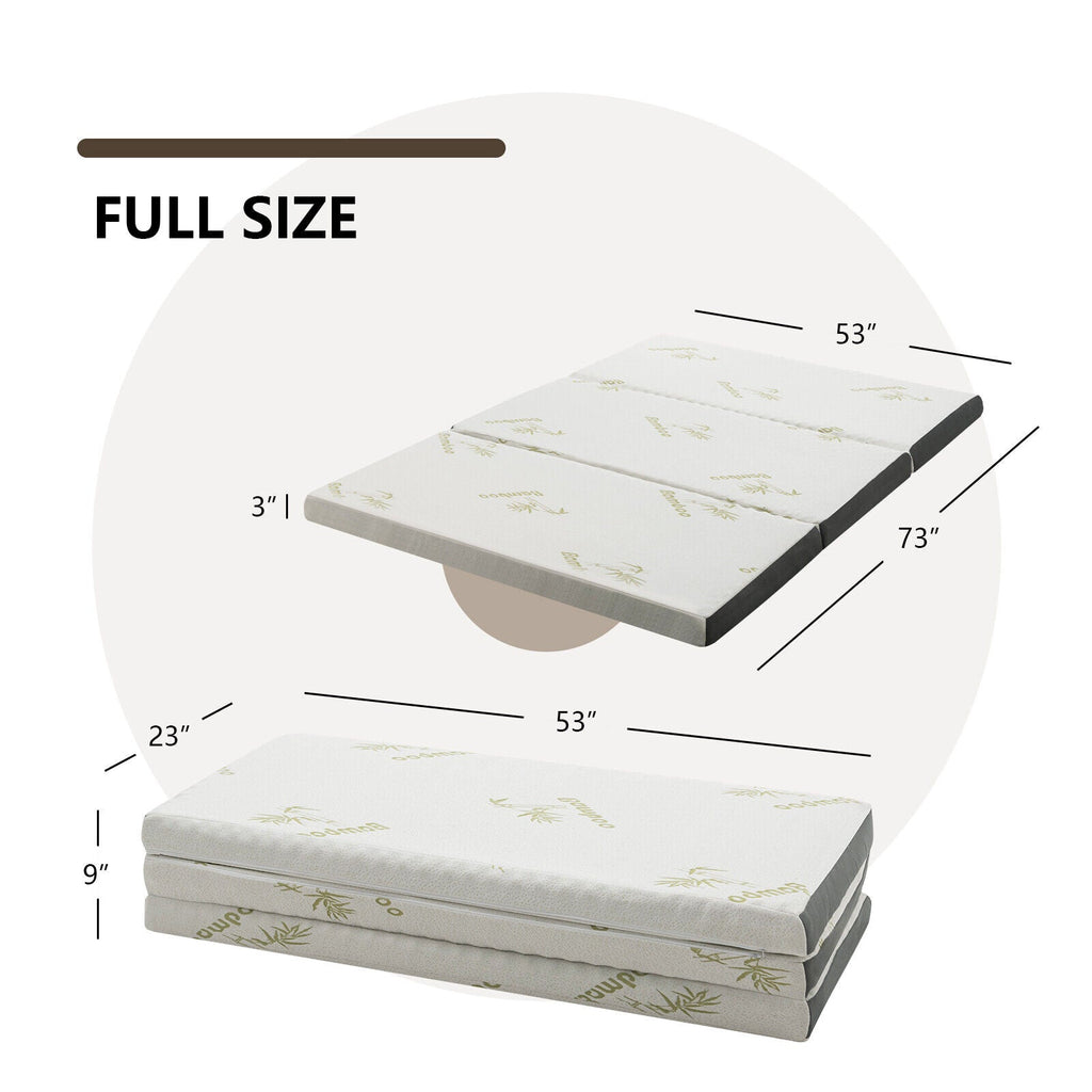 Portable Tri-fold Memory Foam Floor Mattress Topper Portable with Carrying Bag