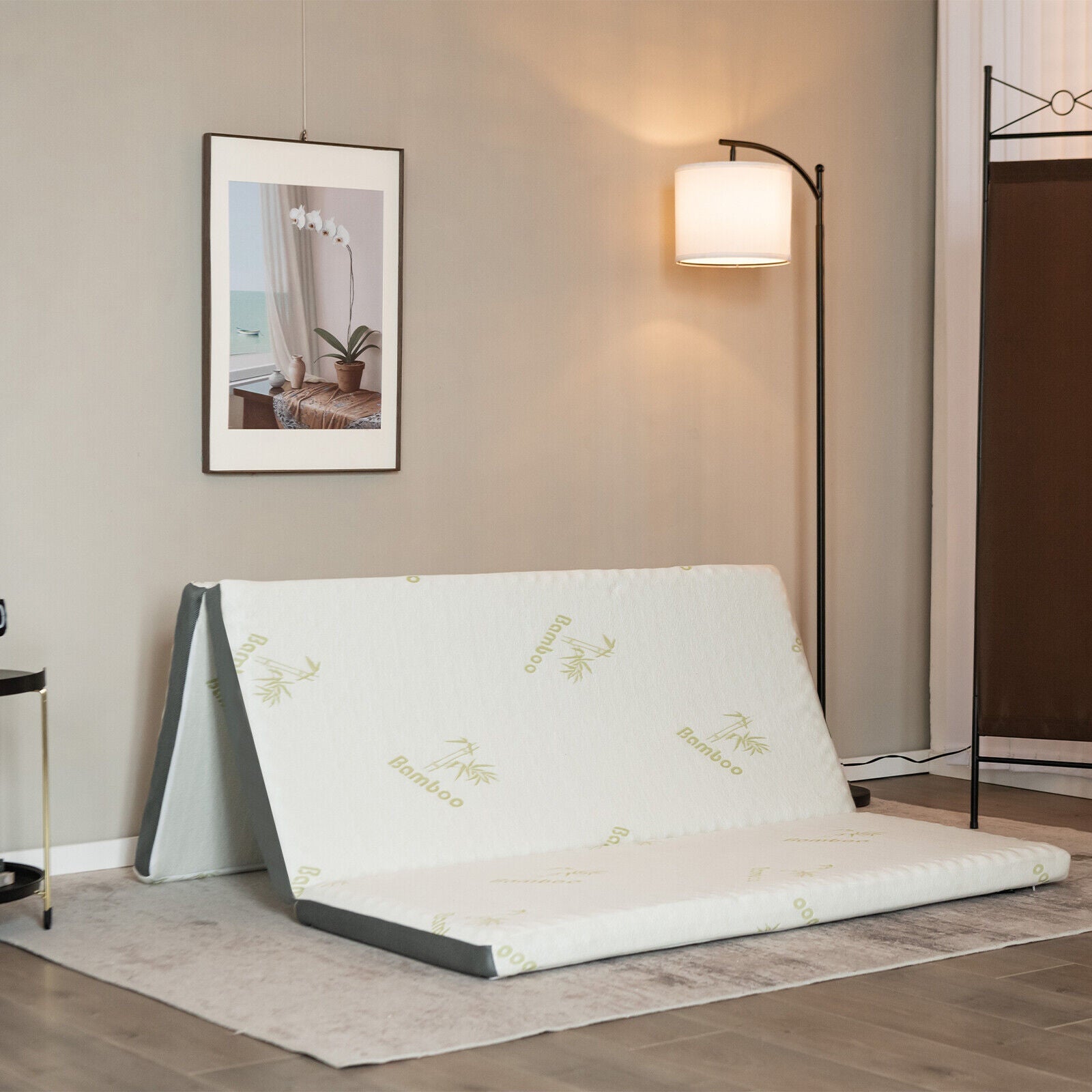 Portable Tri-fold Memory Foam Floor Mattress Topper Portable with Carrying Bag