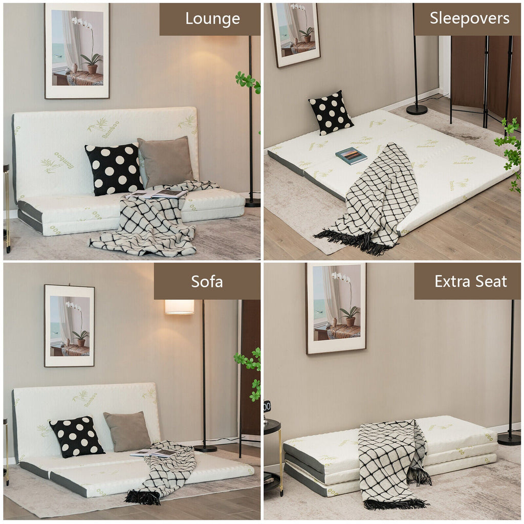 Portable Tri-fold Memory Foam Floor Mattress Topper Portable with Carrying Bag