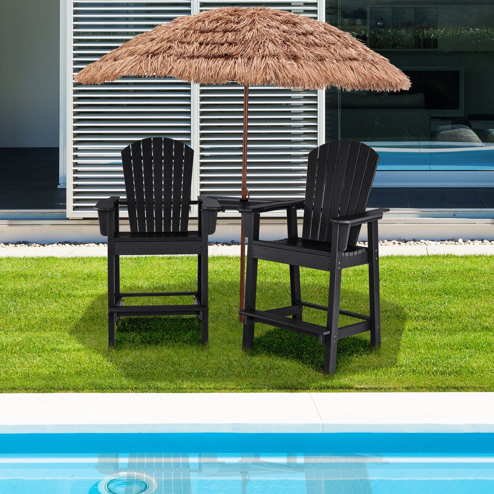 2 Pieces HDPE Tall Adirondack Chair with Middle Connecting Tray