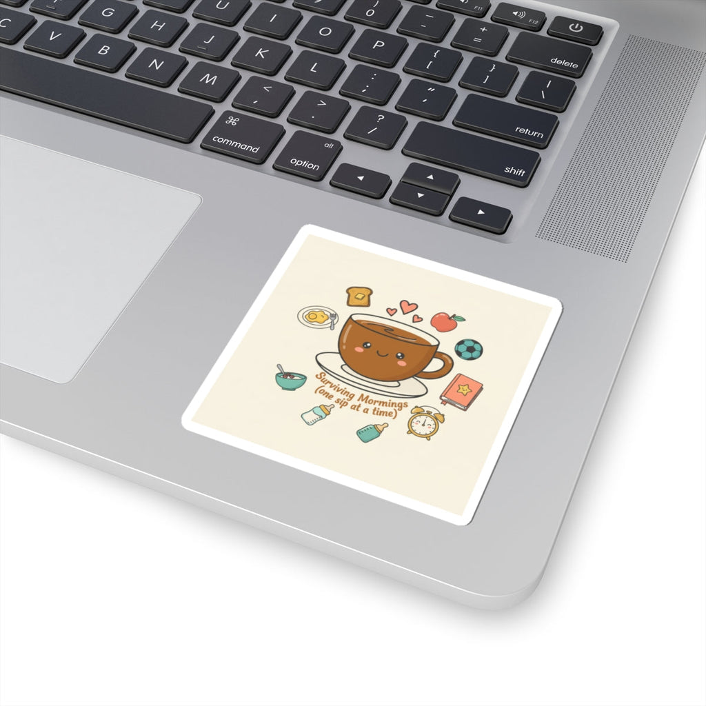 Surviving Mornings Coffee Cup Sticker | Parenting Morning Humor, Morning Chaos
