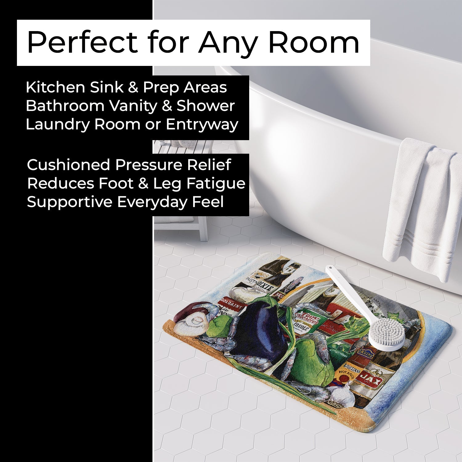 Eggplant and New Orleans Beers Memory Foam Kitchen Mat Machine Washable Anti-Fatigue Cushion Comfort Bath or Kitchen Rug