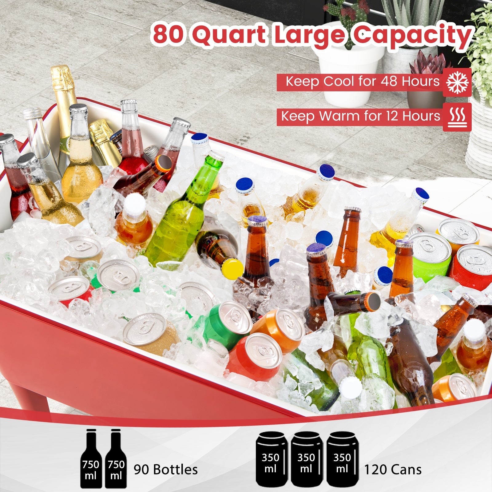 Red Portable Outdoor Patio Cooler Cart