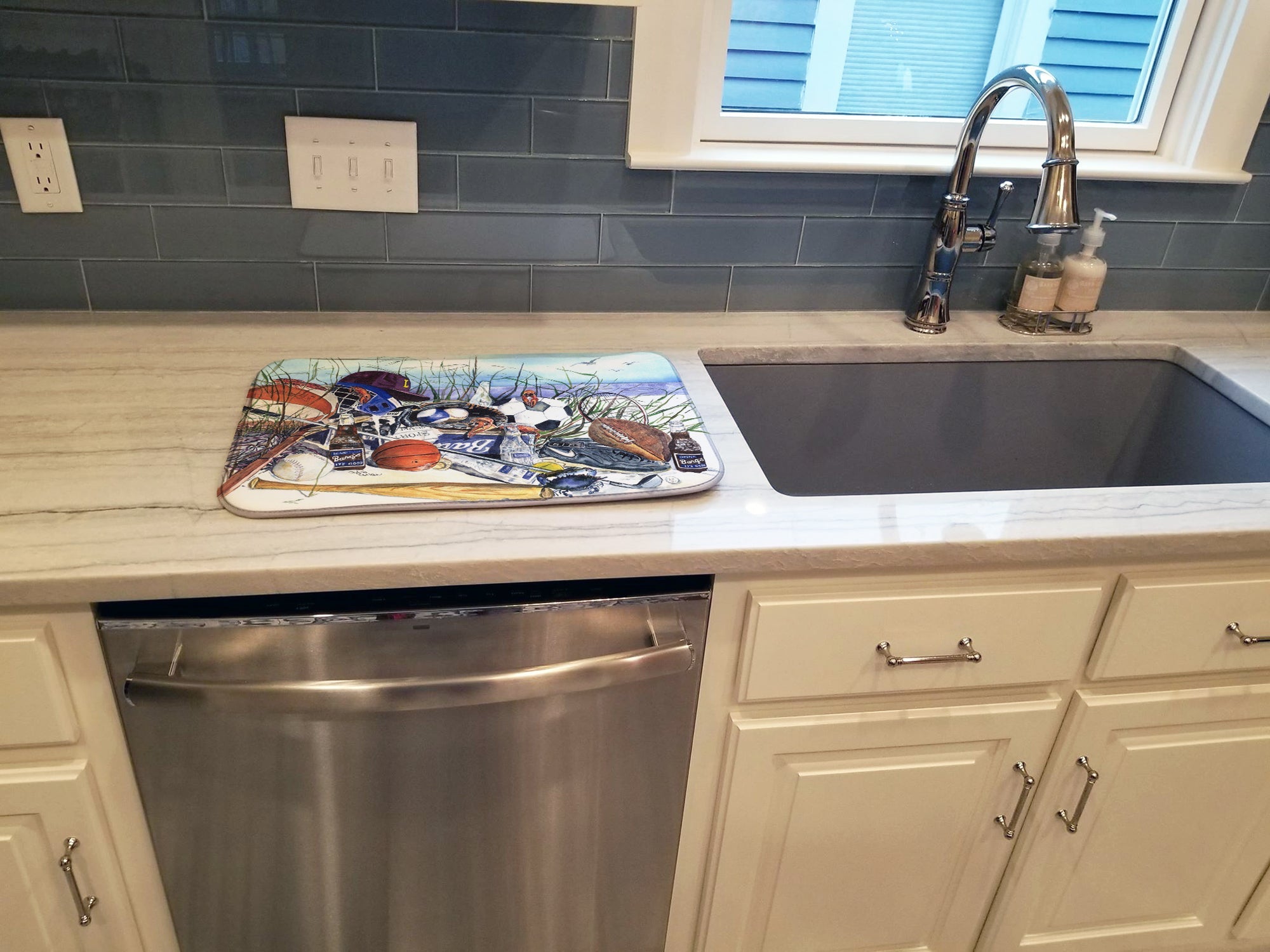 Sports on the Beach Dish Drying Mat Absorbent Dish Drying Mat Pad for Kitchen Counter Dish Drainer Mat for Countertop, 14 x 21", Multicolor