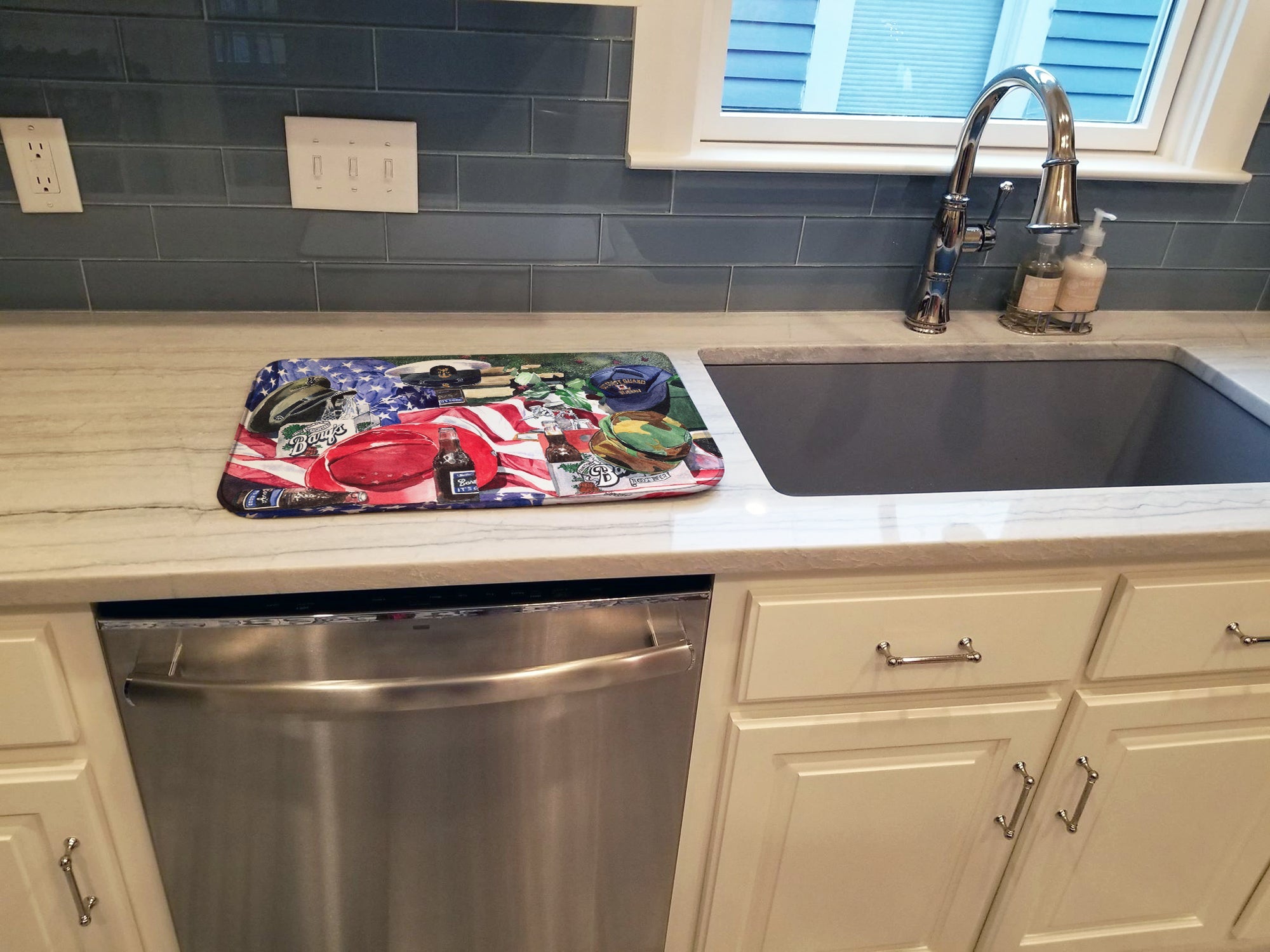 Barq's and Armed Forces Dish Drying Mat Absorbent Dish Drying Mat Pad for Kitchen Counter Dish Drainer Mat for Countertop, 14 x 21", Multicolor