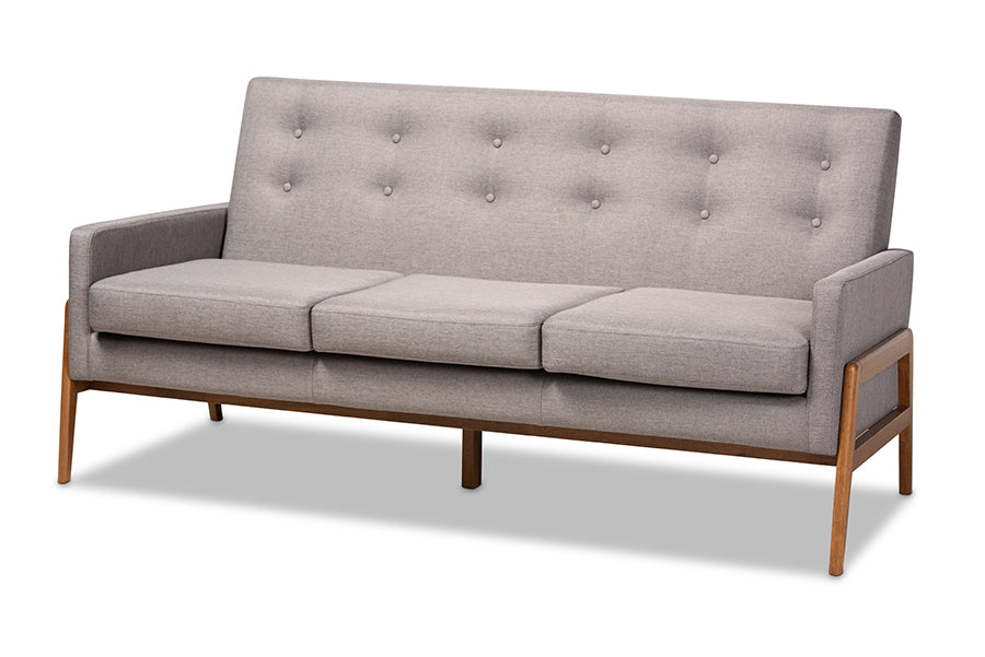 Baxton Studio Perris Mid-Century Modern Light Grey Fabric Upholstered Walnut Finished Wood 3-Piece Living Room Set