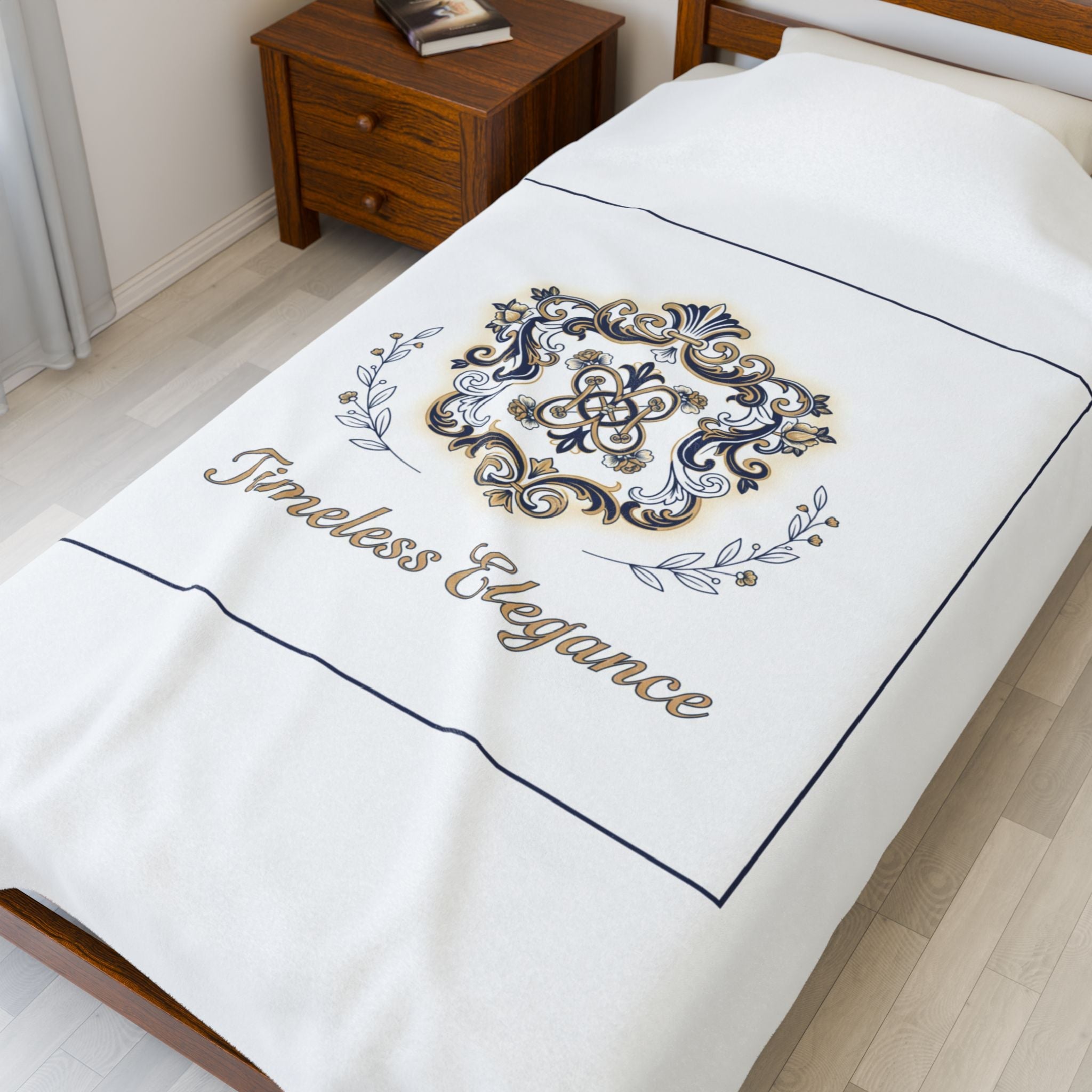 Ornate Brooch Emblem Velveteen Blanket | Baroque Pin Motif, Timeless Elegance