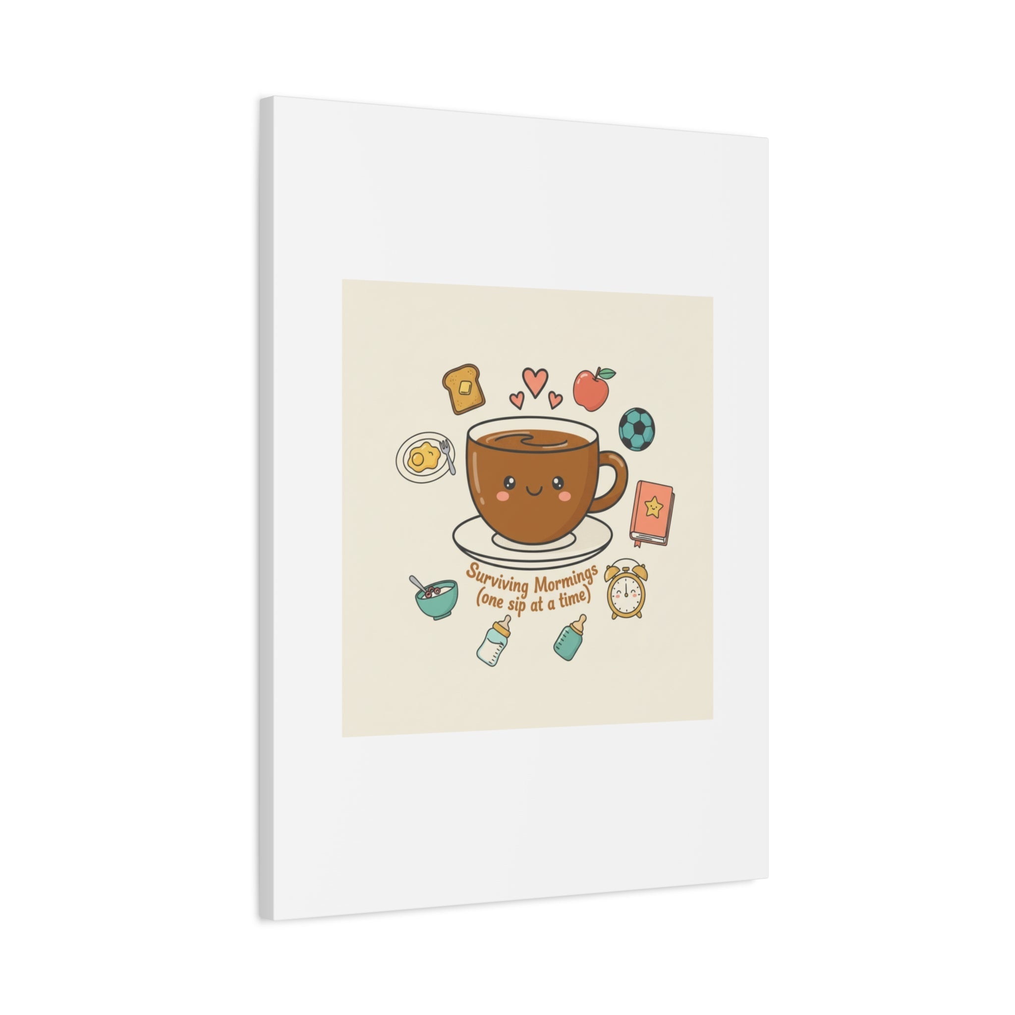 Surviving Mornings (One Sip at a Time) Canvas | Parenting Morning Humor, Coffee & Kids