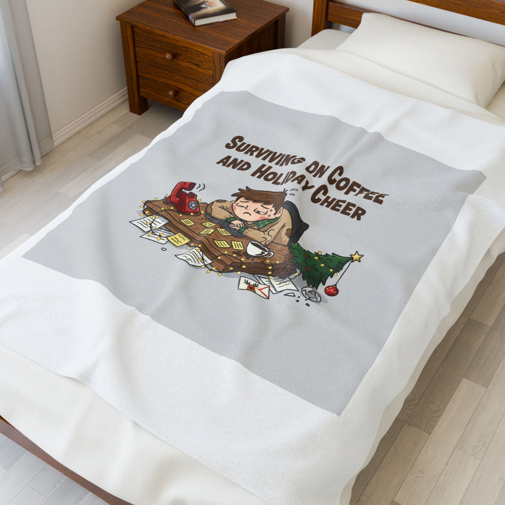 Surviving on Coffee and Holiday Cheer Velveteen Blanket | holiday burnout, festive but tired