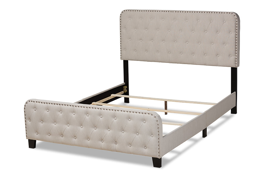 Baxton Studio Annalisa Modern Transitional Beige Fabric Upholstered Button Tufted King Size Panel Bed