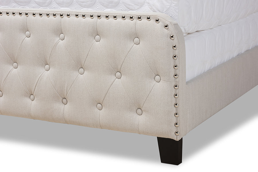 Baxton Studio Annalisa Modern Transitional Beige Fabric Upholstered Button Tufted Full Size Panel Bed