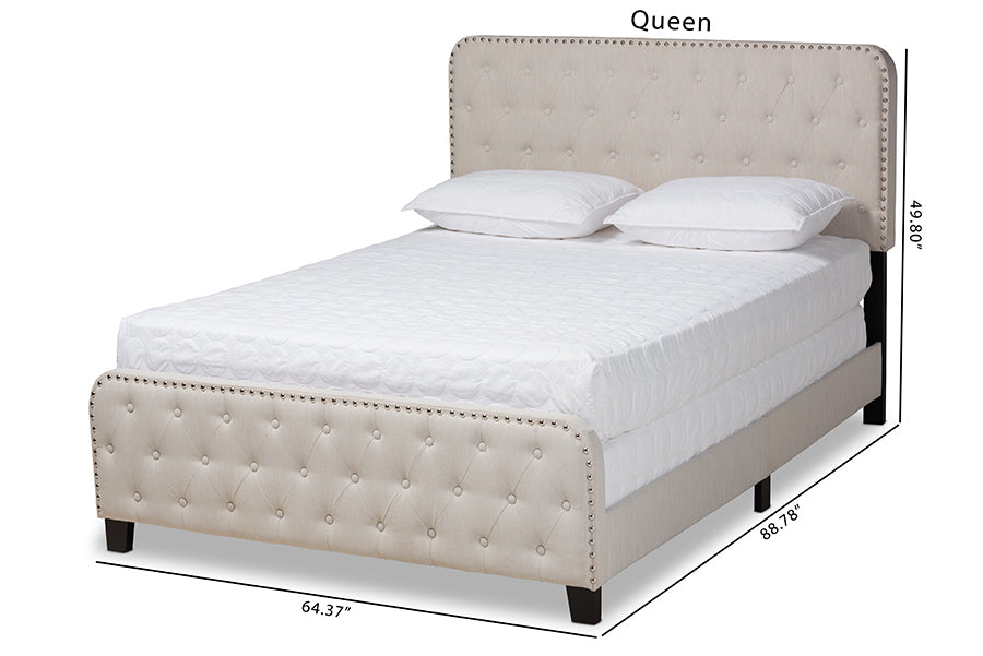 Baxton Studio Annalisa Modern Transitional Beige Fabric Upholstered Button Tufted King Size Panel Bed