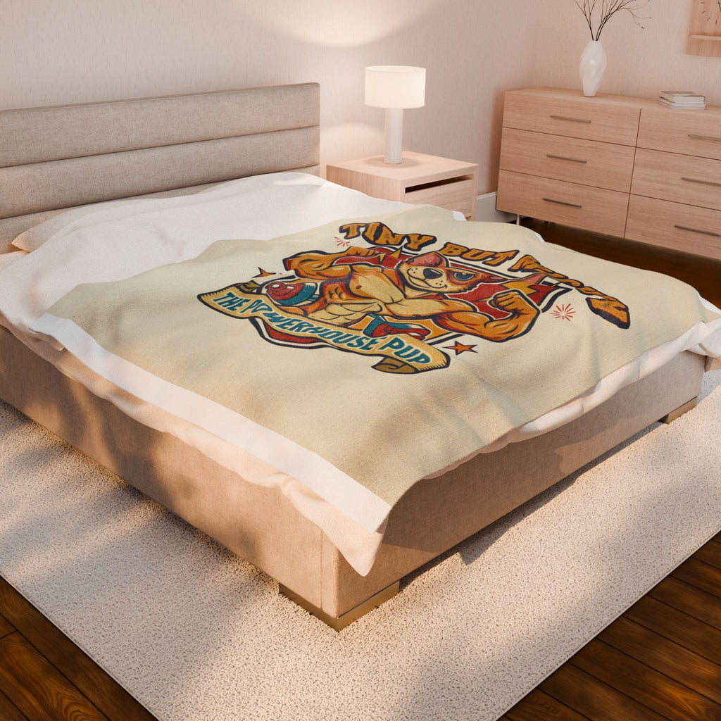 Velveteen Plush Blanket — "Tiny But Mighty" Funny Pup Throw