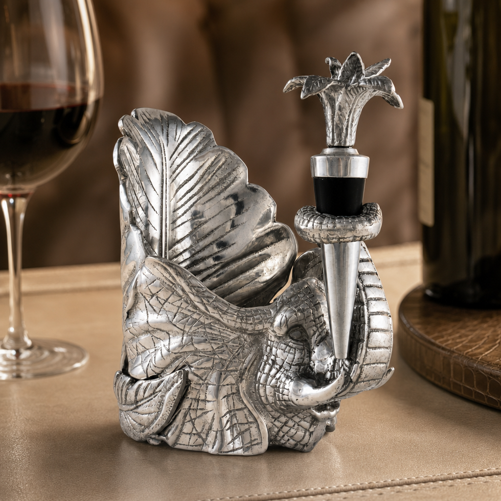 Elephant Wine Coaster and Stopper Set