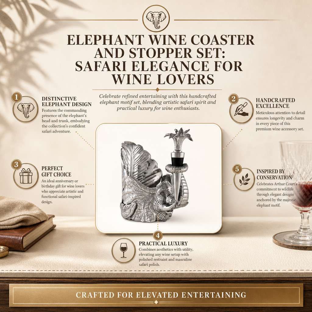 Elephant Wine Coaster and Stopper Set