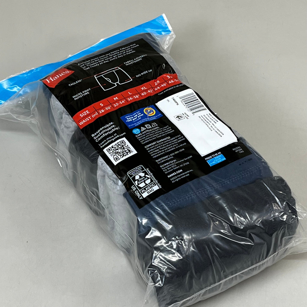 HANES (6 PACK!) Men's Boxer Briefs Sz 2XL 44-46" Black/Blue/Grey 7460P6